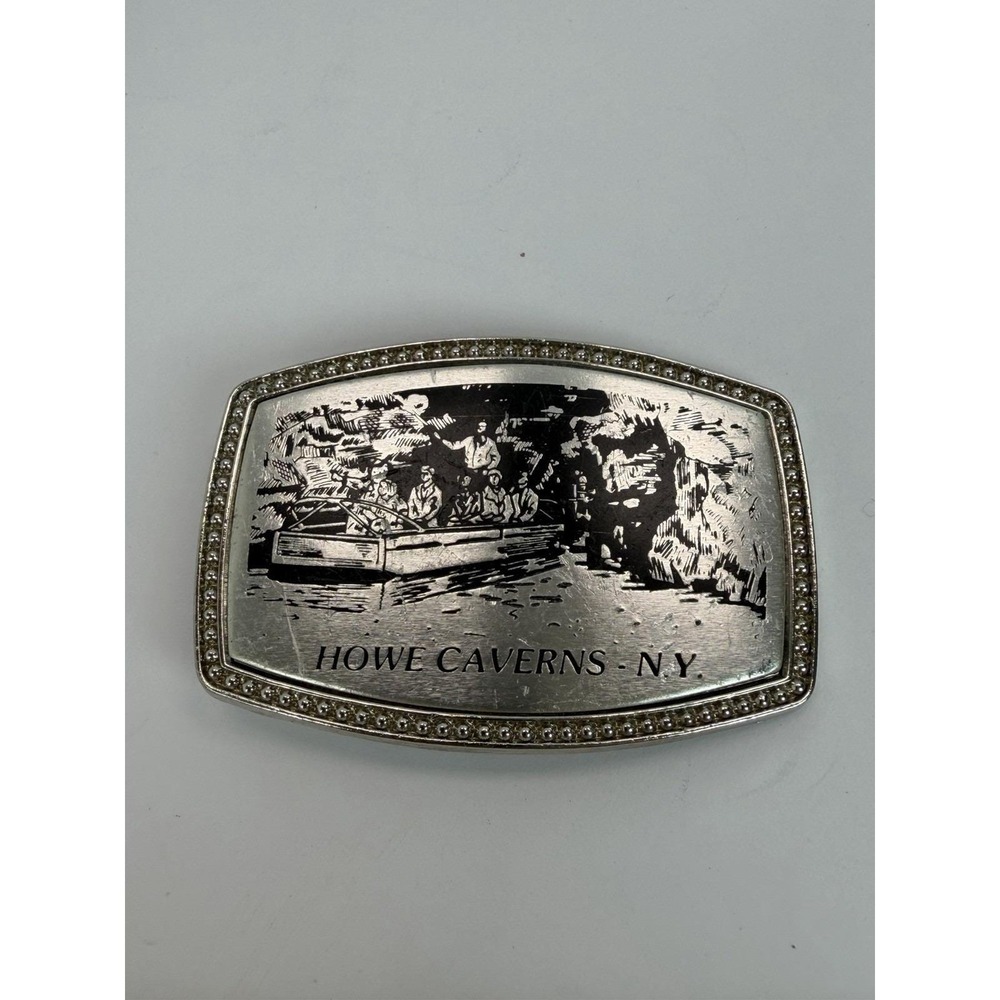 Howe Caverns New York Belt Buckle Souvenir Tourist Alumaline Silver Tone
